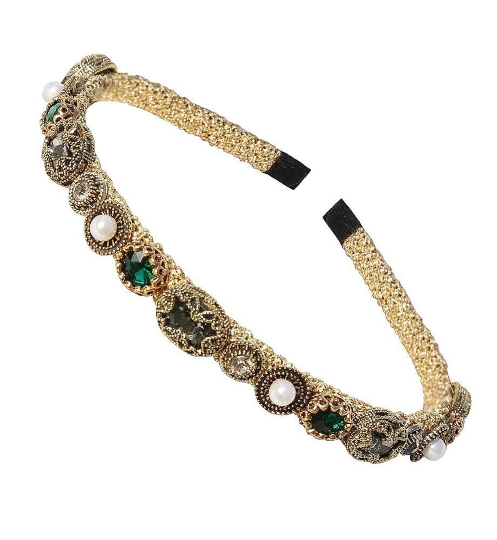 6781 Green White Rhinestone Crystal Sparkly Headbands Girls Vintage